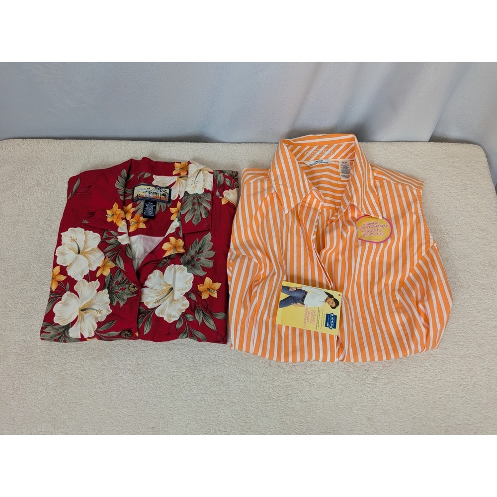 Lot 2 Tops Havana Jack's Riders Lee Medium Petite Red Floral Orange Striped NWT